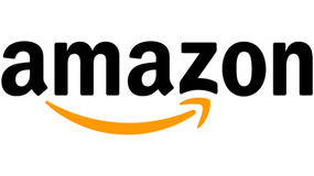 Amazon logo with black text and orange curved line on a white background